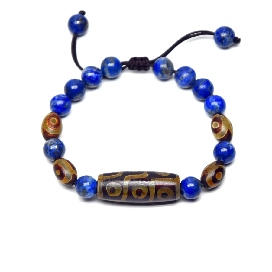 

Hand-woven Tibetan Dzi Bead Bracelet Lapis Agate 8*12mm 9eyes DZI Bracelet Men&Women Ornament Adjustment Bracelet Free Shipping
