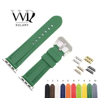 rolamy fashion 38 40 42 44mm green white silicone rubber replacement wrist watchband strap loops for iwatch series 4321