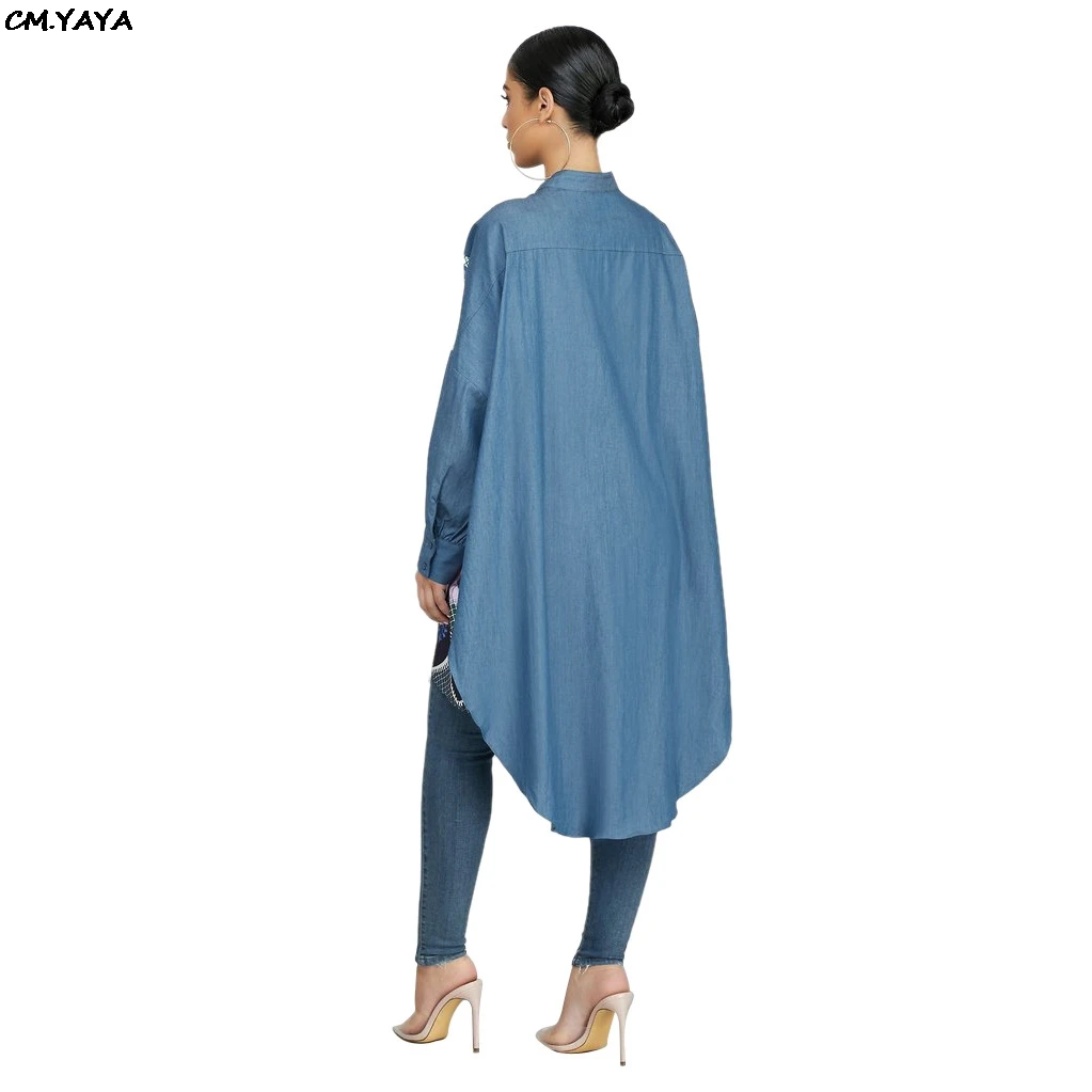 2019 women new summer vintage floral print long sleeve irregular hem loose blouse shirt dress fashion denim dresses GLSMR9318 | Женская