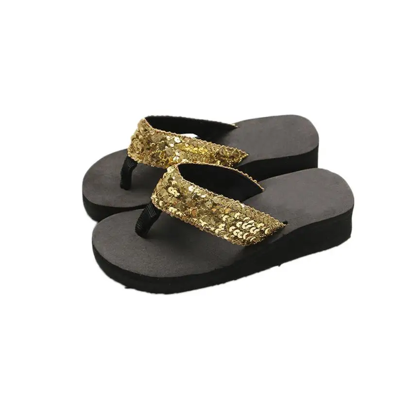 SAGACE Female Summer Korean version 2018 Fashion Sequin Anti-slip Wedge Flip-flops Indoor and outdoor Slippers Apr10 40 | Обувь