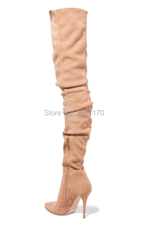 Chaussure Femme/ г. женская зимняя обувь высокие сапоги до колена с острым носком на высоком каблуке-шпильке из эластичной замши
