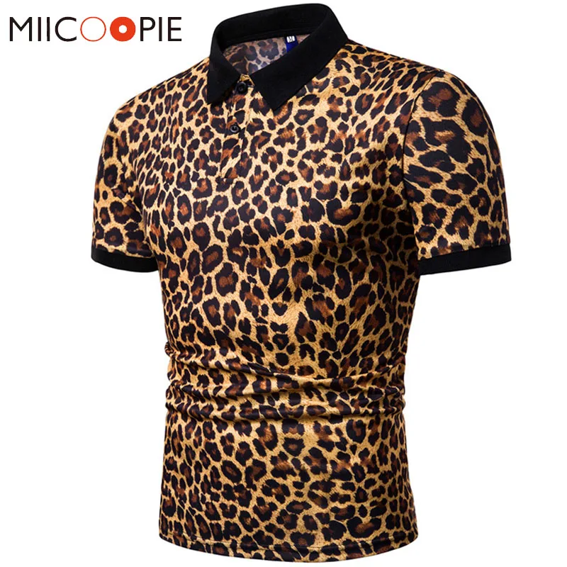 

2019 Summer Mens Polo Shirt Brands Night Club Leopard Printed Turn Down Collar Short Sleeve Male Polo Homme Tees Tops M-XXXL