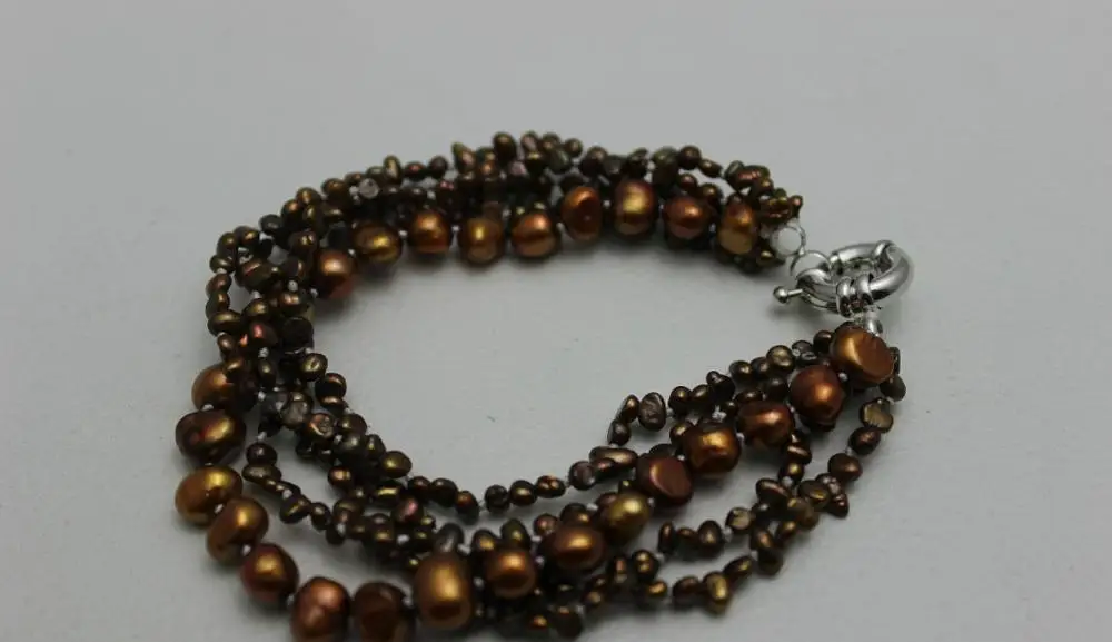 5strands twist brown 4-8mm freshwater pearl bracelet 9INCH &gt&gtfree shipping | Украшения и аксессуары