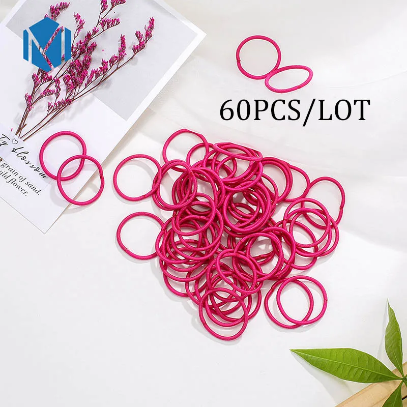 60pcs rose 60/120 шт./партия, нейлоновые резинки ярких цветов 3 см для девочек, безопасные эластичные резинки для волос для детей, держатель для конского хвоста, Детские аксессуары для волос - Цвет: 60pcs rose