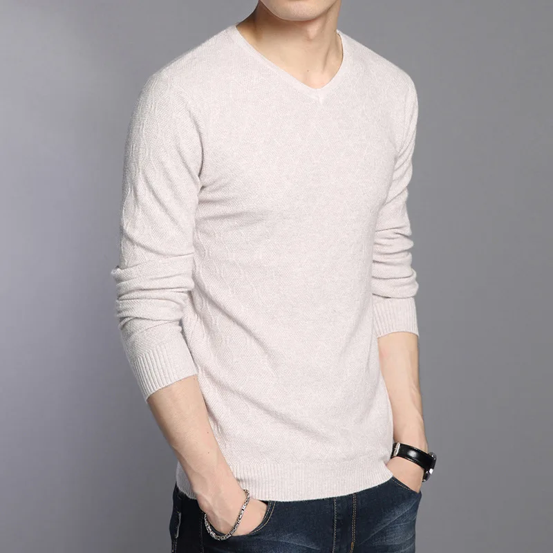 

All-match Knitted Bottoming Shirt Men Wool Sweaters Soft Warm Cashmere Sweater Men Brand-Clothing Slim Fit V-Neck Pullover XXL