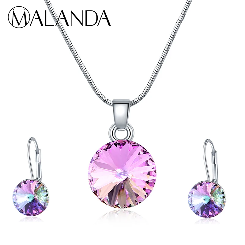 MALANDA модный набор с круглыми кристаллами от Swarovski ожерелья серьги для женщин