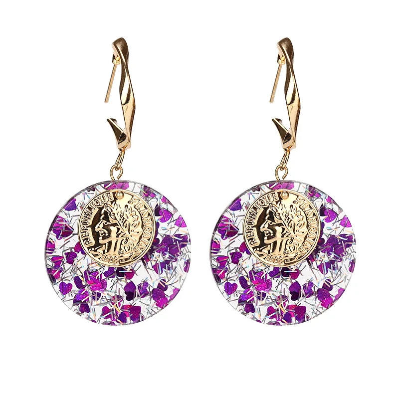 

Europe and the United States cross-border beauty head earrings jewelry earring new acrylic woman contracted sequins boast fashio