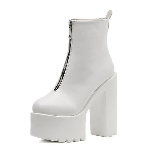 white shoes Gdgydh/ г., Модные осенние женские ботильоны черная кожаная женская обувь на высоком каблуке Женская обувь на ультравысокой платформе с круглым носком - Цвет: white shoes