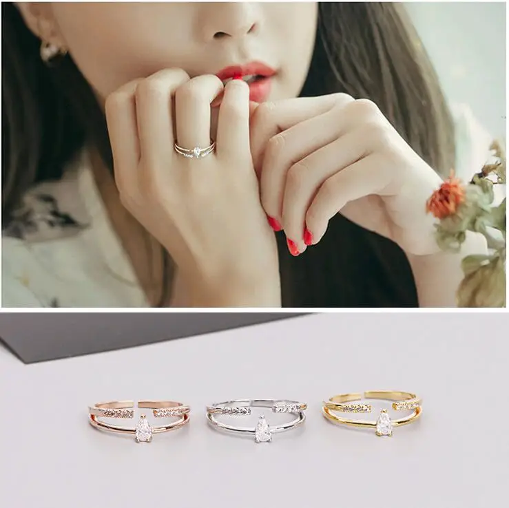 S925 silver ornaments delicate set teardrop-shaped zircon double ring opening wedding | Украшения и аксессуары