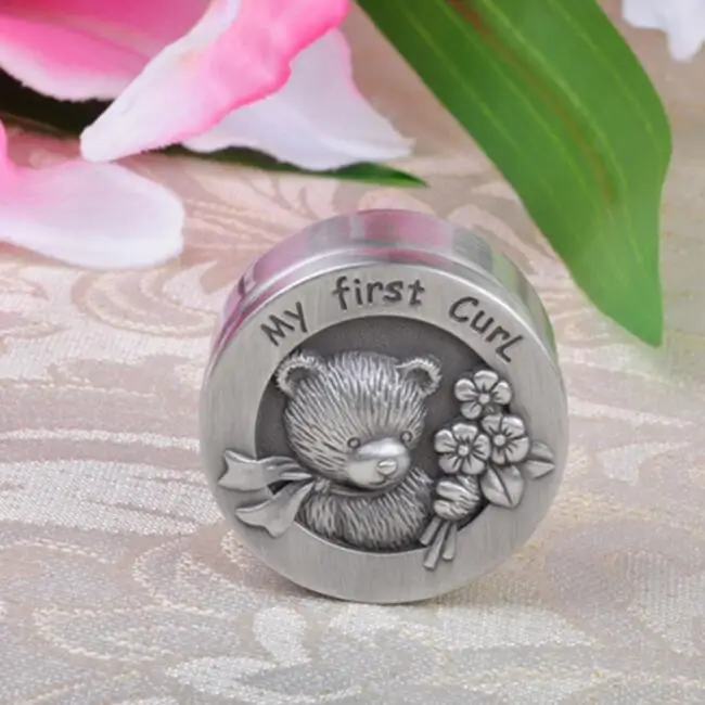 

Newborn Baby Keepsake Family Gift Round Shaped First Tooth and First Curl Box Metal Artcraft Trinket Box