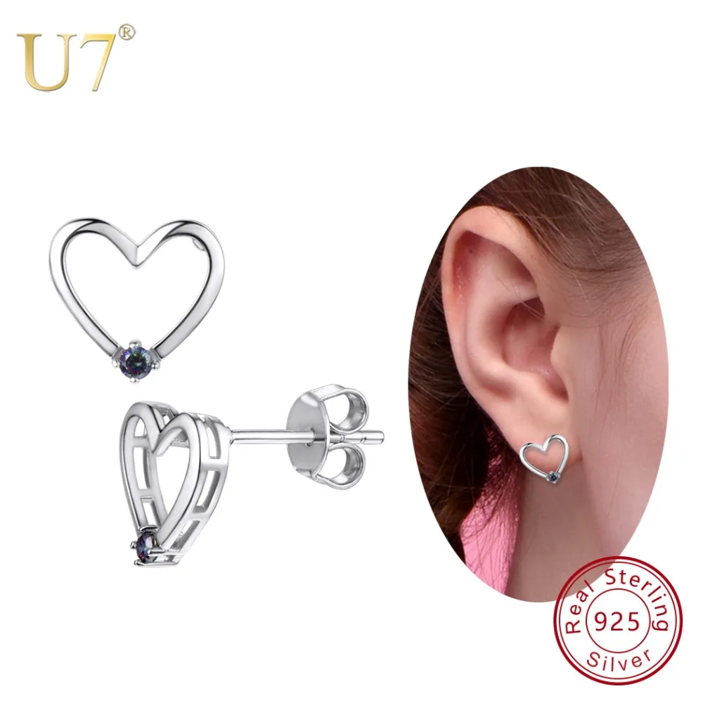 

U7 925 Sterling Silver Tiny Love Heart Stud Earrings With Gem 2018 Bridesmaid/ Mother's Day Gift New Women Jewelry Earring SC27