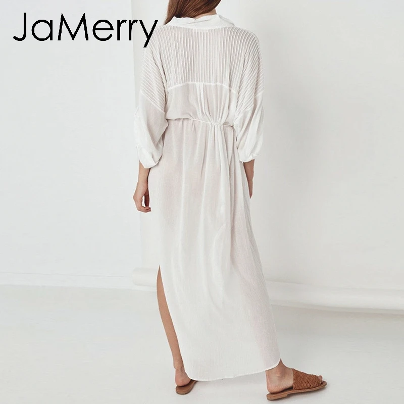 JaMerry однотонное белое хлопковое пляжное макси длинное платье Летнее женское