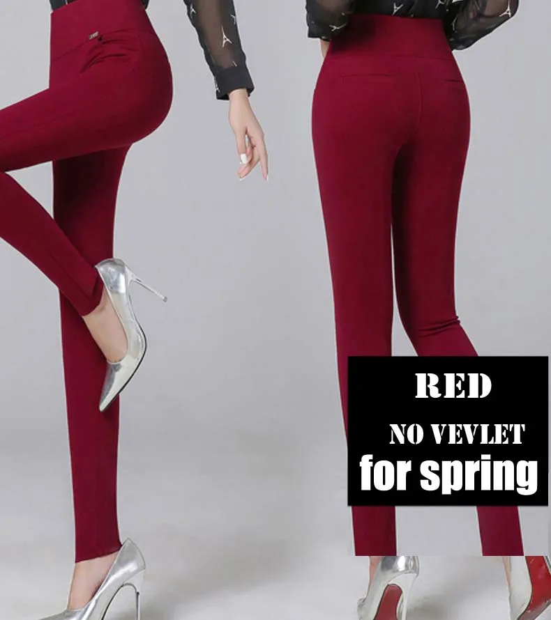 red for spring Горячая Распродажа, зимние женские брюки, плюс размер, женские брюки-карандаш, женские брюки, Капри, бархатные теплые штаны, плюс размер, 5XL, женские брюки - Цвет: red for spring