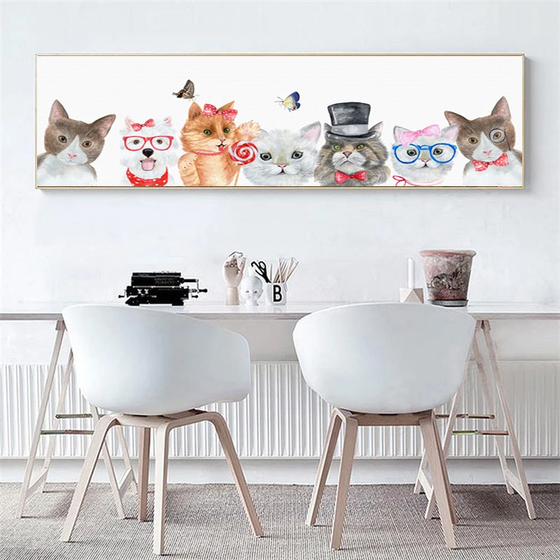 Modern Abstract Anmals Posters and Prints on Canvas Wall Art Oil Painting Cute Cats Decorative for Kids Room Home Decor | Дом и сад