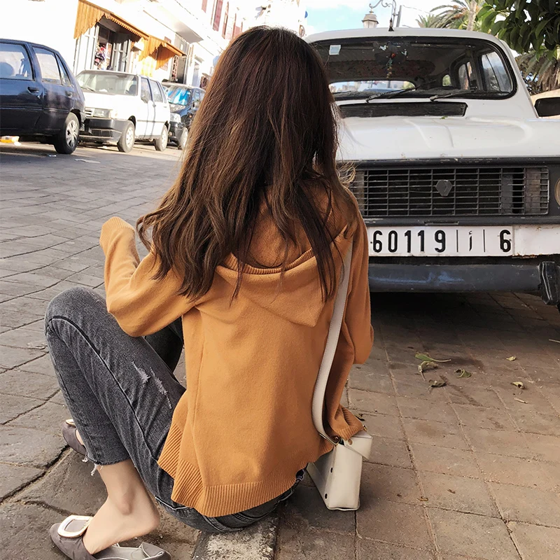2019 MISHOW Autumn chic style daily causal Knitted coat women long sleeve Single-breasted with hat Knit cardigan MX18C6249 |