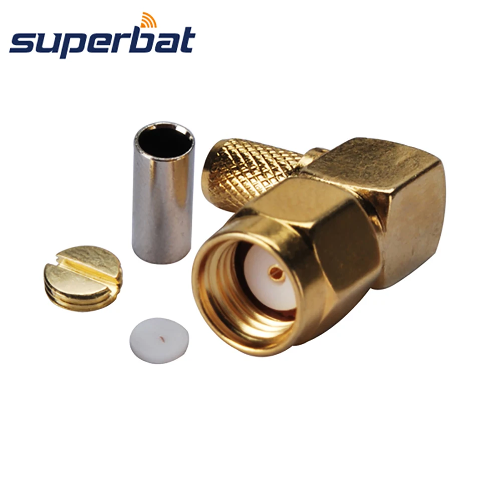 

Superbat RP-SMA Crimp Male(female pin) Right Angle RF Coaxial Connector for Cable RG58 RG142 RG400 LMR195