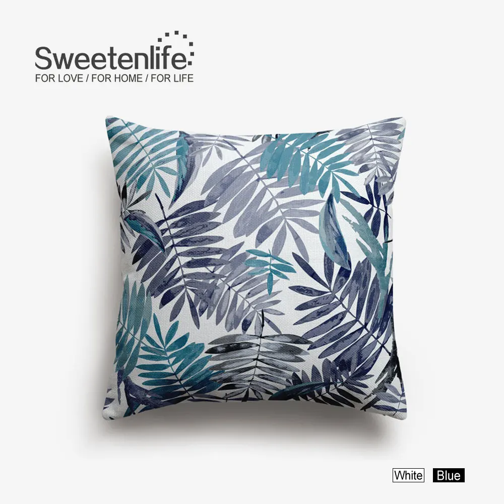 Sweetenlife креативная Подушка с принтами листьев крышка 45x45 см и 50x50 см подушка для сиденья многоцветный белый льняной Бросок Наволочка Прямая - Цвет: SL0056