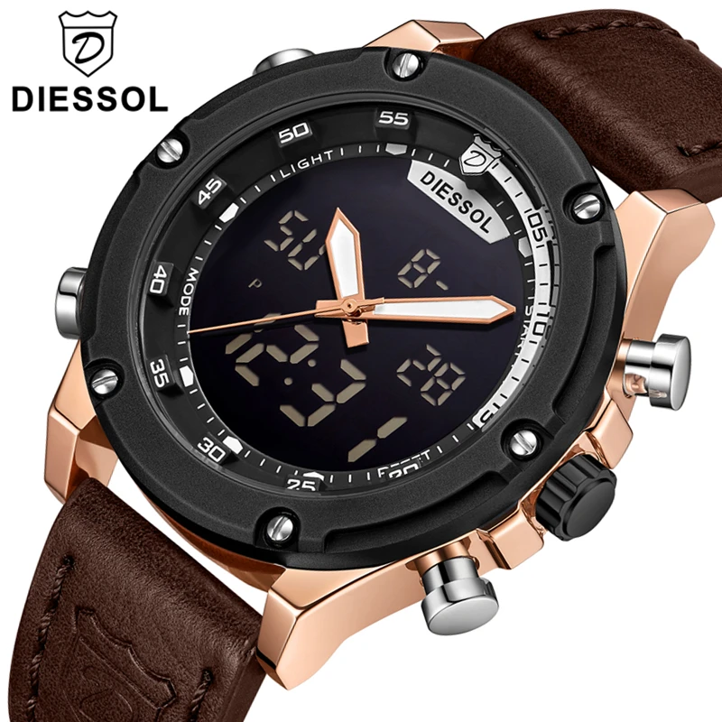 Роскошные брендовые дизсол часы мужские кожаные повседневные военные