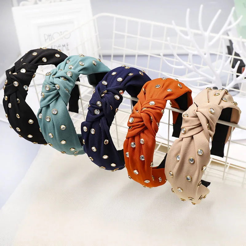 

Bohemian Cotton Knotted Hairband With Rhinestone Knot Headband Hair Accessories Hair Jewelry