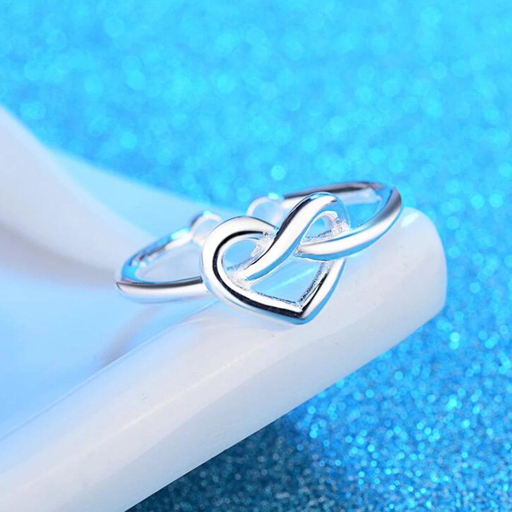 Женское кольцо с сердечком Infinity Knot классическое из стерлингового серебра 925