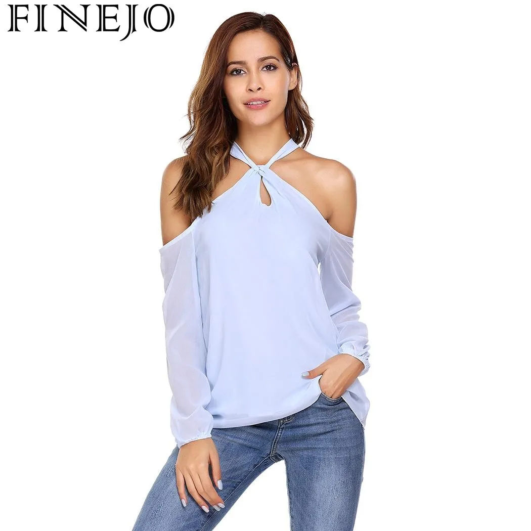 Женские шифоновые топы с длинными рукавами finejowinfashion однотонные открытыми