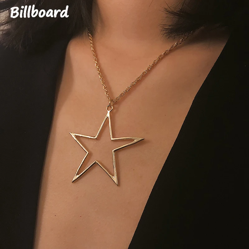 Fashion Necklace Women Long Pentagram Gold Silver Zinc Alloy Statement Pendant Initial | Украшения и аксессуары