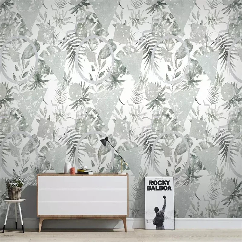 

Nordic hand-painted style tropical plant geometry TV background wall decoration painting large mural