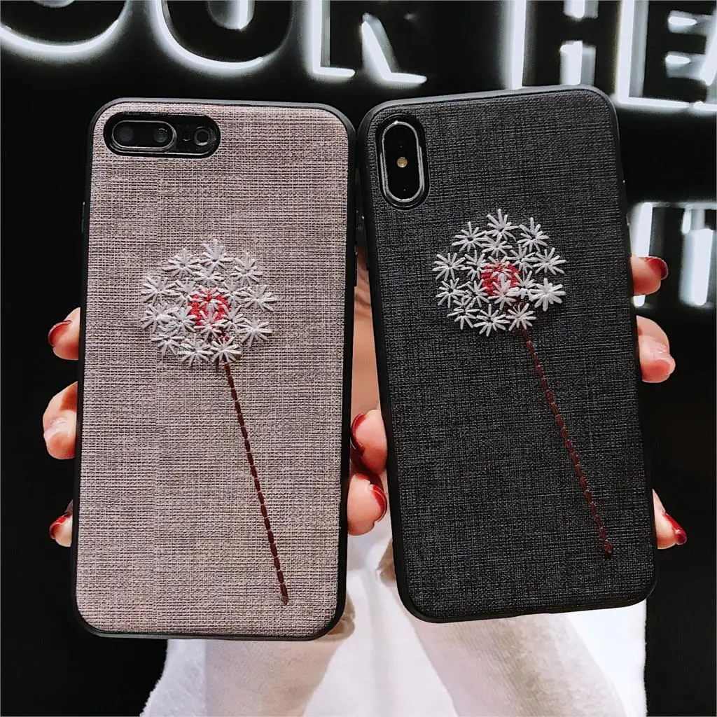 Чехол для телефона с вышивкой и одуванчиком iPhone 6 6S 8 7 Plus чехол милыми парными