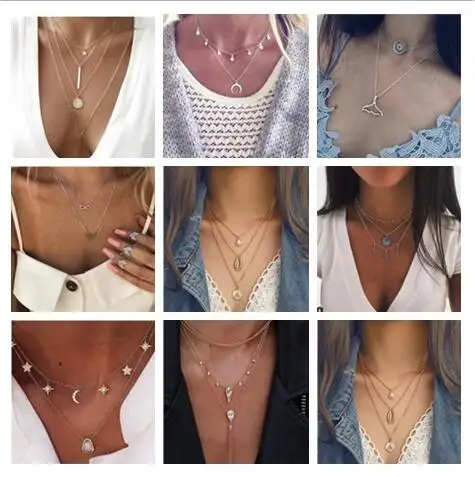 XL 0420 New fashion short necklace multi-layer alloy jewelry gift female boho layer girl collar accessories facto | Украшения и