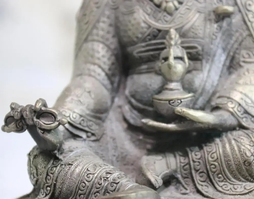 Tibet Buddhism White Copper Silver Fane Lotus Padmasambhava Master Buddha Statue | Дом и сад