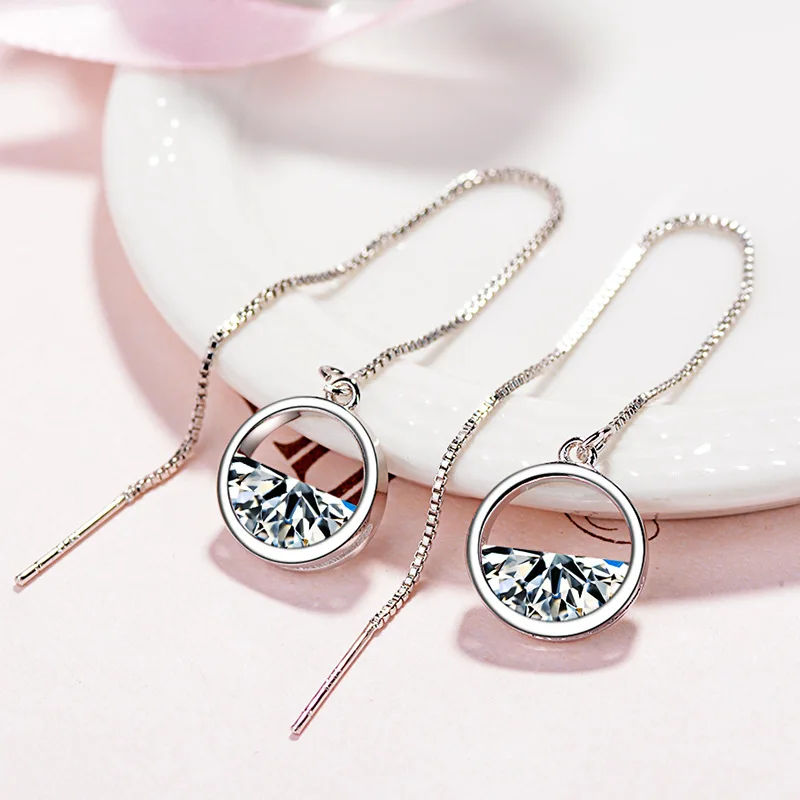 

925 Sterling Silver Dazzling CZ Zircon Charm Earrings For Women Long Tassel Earrings Ear Line pendientes Fashion Jewelry