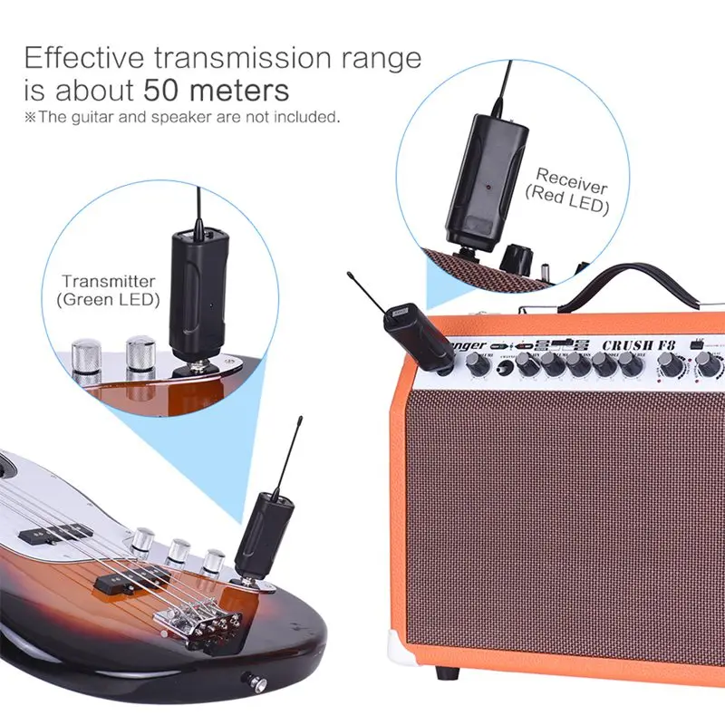 Portable Wireless Audio Transmitter Receiver System for Electric Guitar Bass Electric Violin Musical Instrument