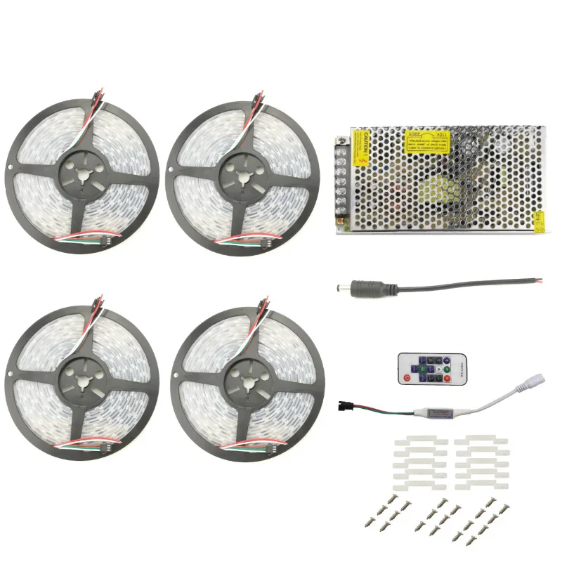 5050 WS2811 IC светодиодный RGB полоса 25 м 20 15 10 5 Гибкая лента + 14Key контроллер AC 110V 220V DC/DC 12V