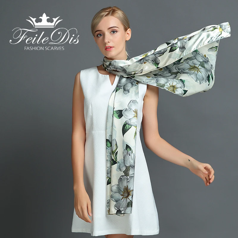

[FEILEDIS] 2019 Silk Scarf Fashion Women's Shawl Multi-purpose Scarf Double-sided Replacement Use Scarf Series FD025