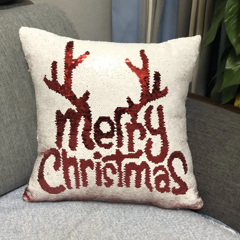 DIY Christmas Theme Series Sequin Cover Magical Throw Pillowcase 40X40cm Color Changing Reversible Pillowcases For Home | Дом и сад