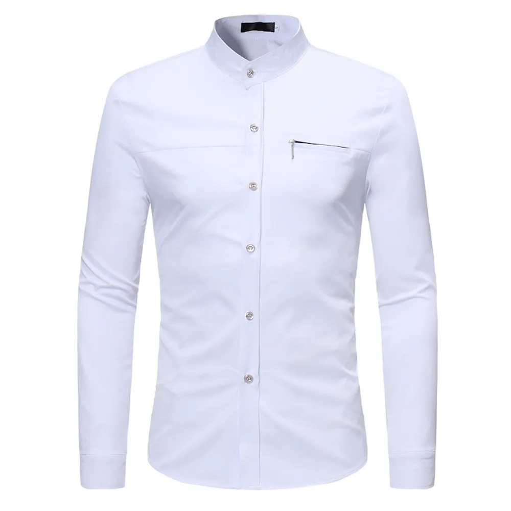 Осенние мужские рубашки с длинными рукавами и воротником Мандарин из хлопка льна