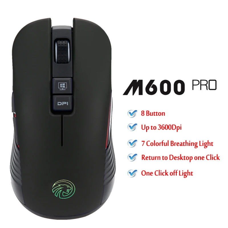 Черный M600 pro перезаряжаемая Беспроводная игровая мышь, оптическая светодиодный компьютерная мышь 2,4 ГГц с usb-приемником, бесшумный щелчок, 4 dpi, 8 кнопок - Цвет: Черный