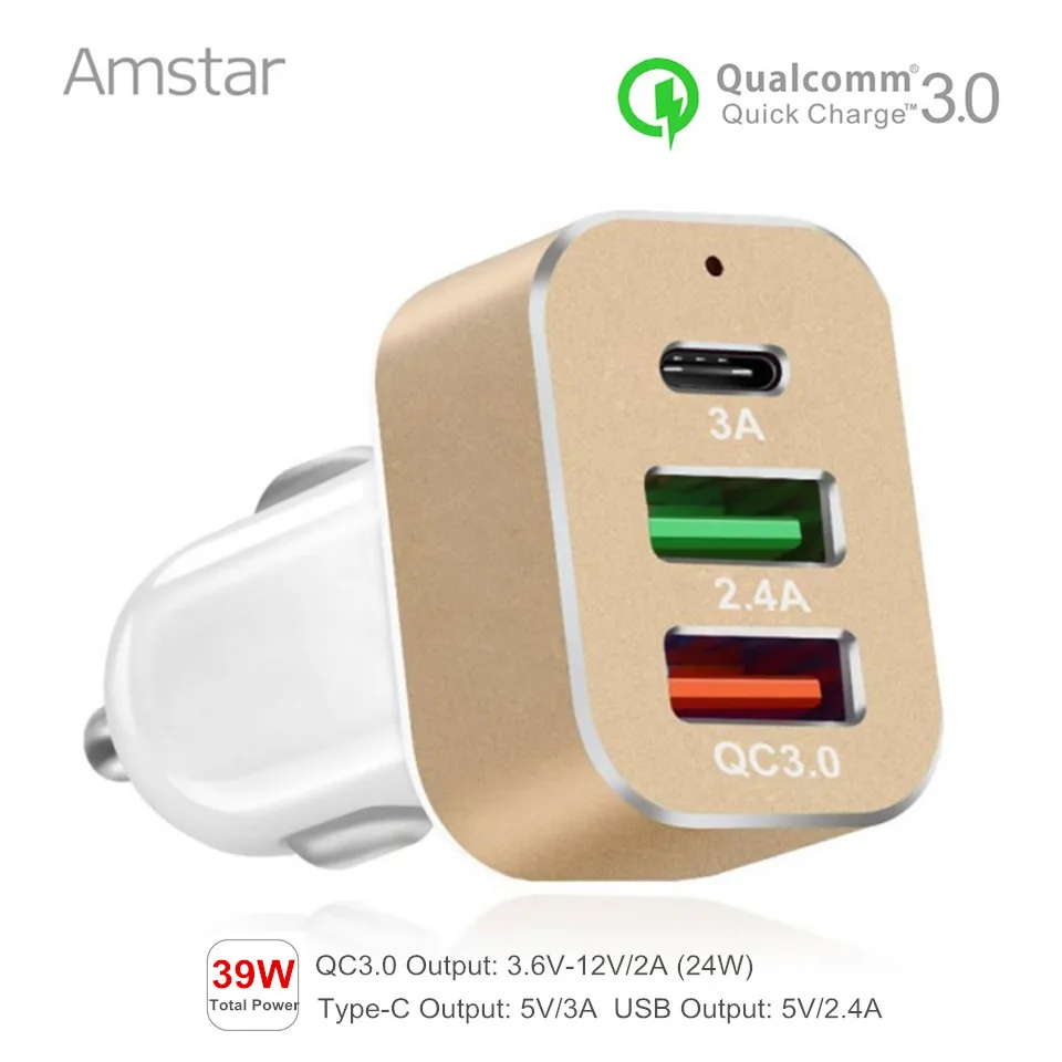 Amstar USB C автомобильное зарядное устройство с функцией быстрой зарядки 3 0 кабель