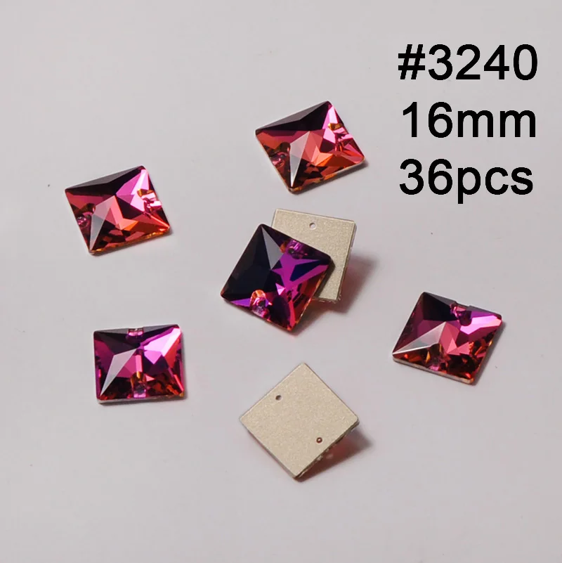 Square 16mm 26pcs Пришитый камень цвет фуксии стекло кристалл риволи Наветт капелька Flatback Стразы для шитья для вечернего diy аксессуары для одежды - Цвет: Square 16mm 26pcs