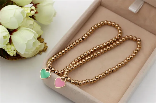 Martick Gold-color Stainless Steel Prayer Beads Elastic Rope Heart Pendant Charm Bracelets For Women Brand Fashion Jewelr B224 | Украшения
