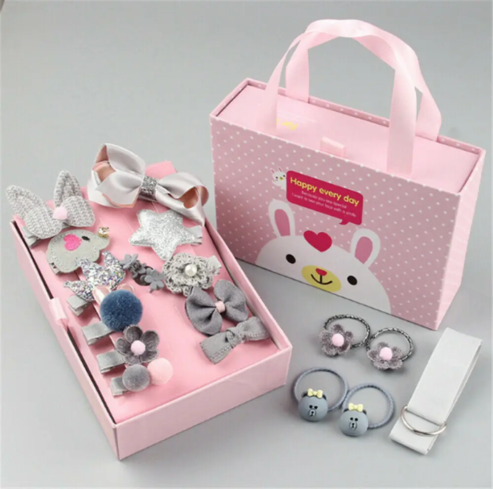 2019 Accessories Headwear 18pcs/Set Baby Girl Bowknot Hair Clip Flower Hairband Gift Box Set Cute Princess Prop | Детская одежда и