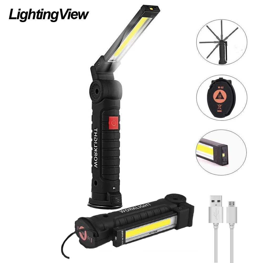Складной рабочий COB светодиодный фонарик Lightingview с 5 режимами магнитный