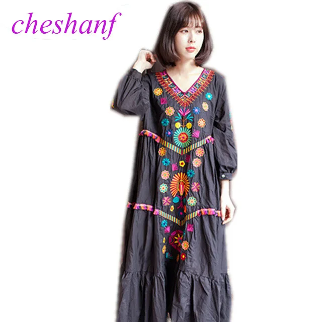 

Женская хлопковая туника, с цветочной вышивкой, в стиле хиппи, бохо