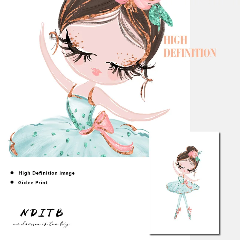 Детский постер Принцесса Балерина Единорог принт минималистичный настенный