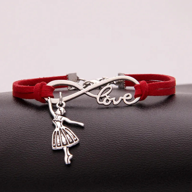 New Fashion Antique Silver Ballerina Girl Charms Small Pendant Infinity Love Leather Dance Bracelets Lovely Jewelry Unique Gifts | Украшения