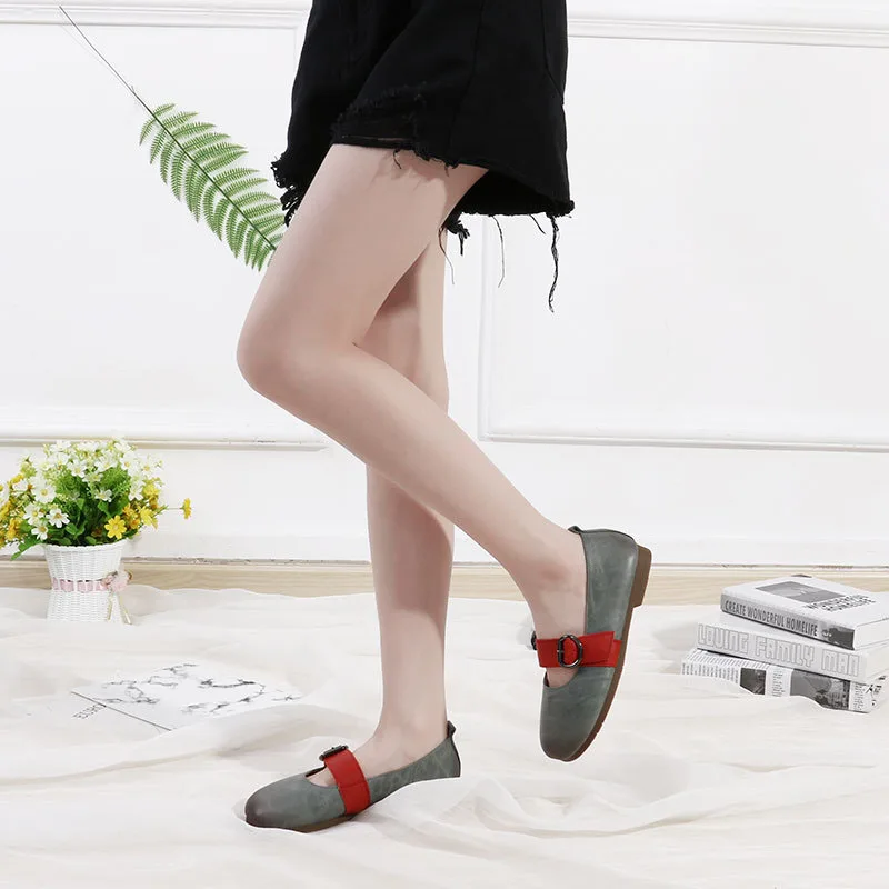 2018 new summer casual Korean version of the grandmother shoes literary retro leather low cut soft peas | Обувь