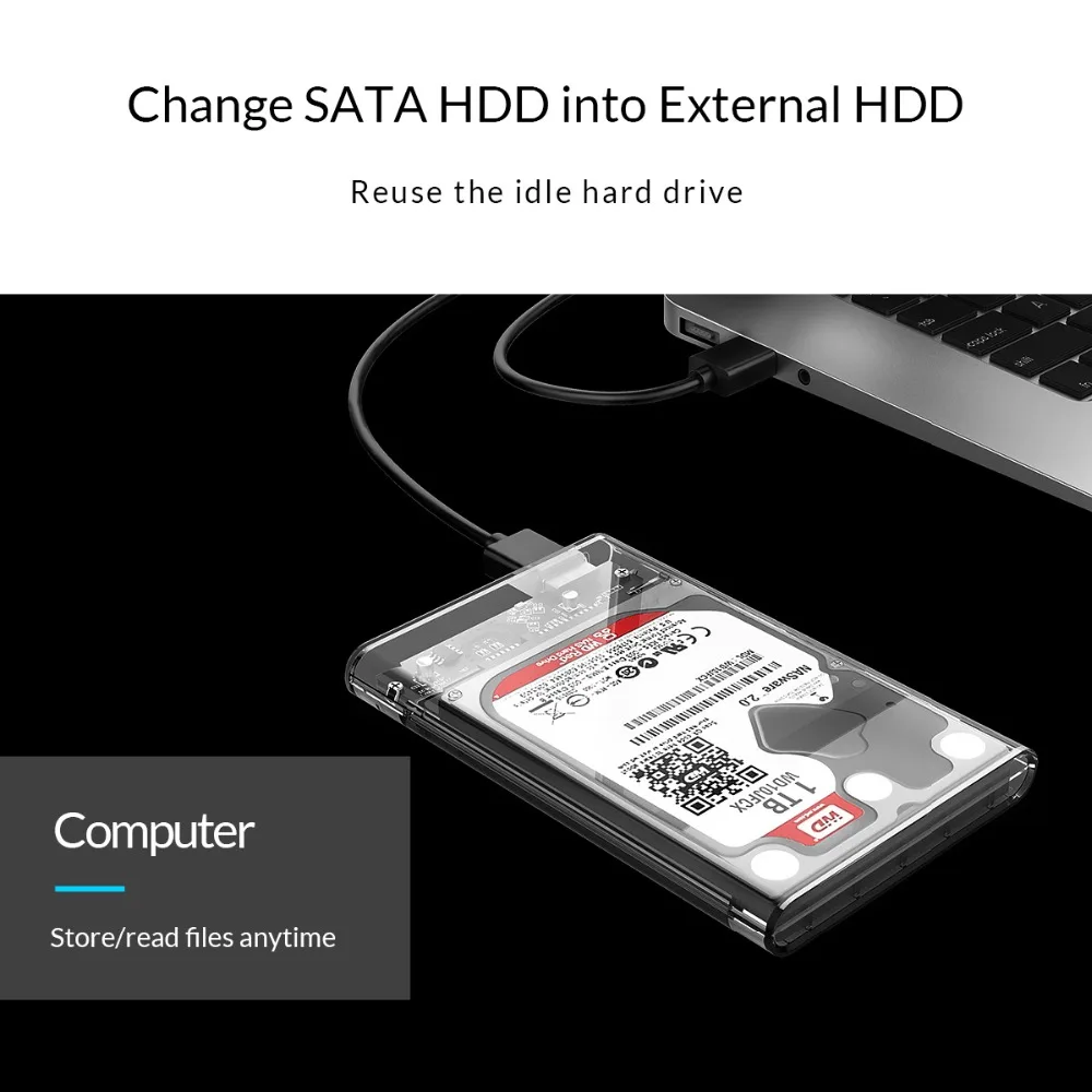 ORICO 2,5 дюймовый чехол для жесткого диска SATA-USB 3,1 Gen2 10 Гбит/с Тип C жесткий диск Внешний корпус для жесткого диска прозрачный чехол без инструмента 4 ТБ