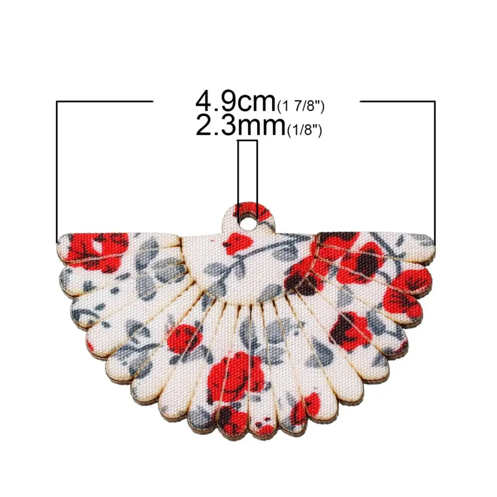 DoreenBeads Wood Charm Pendants Fan Mixed Flower Pattern 4.9cm(1 7/8&quot) x 3.1cm(1 2/8&quot) 2 PCs Hot new | Украшения и