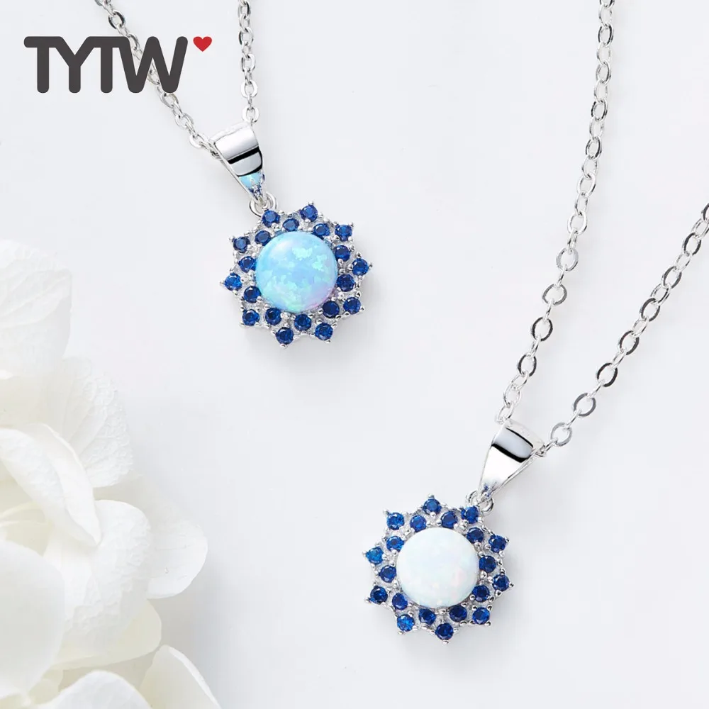 TYTW S925 Sterling Silver Opal gem jewel colorful Jewelry Special Gift Necklace sun Pendant choker necklaces for Women | Украшения и