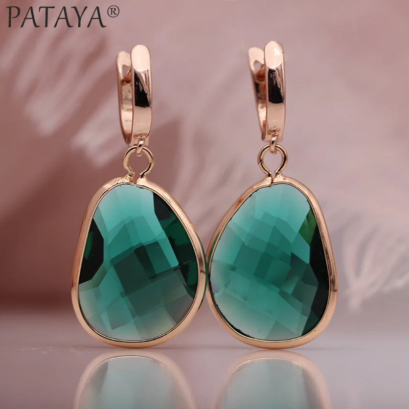 PATAYA новые необычные длинные висячие серьги с зеленым Искусственным цирконием, 585 розовое золото, женские изящные свадебные вечерние Простые Модные ювелирные изделия